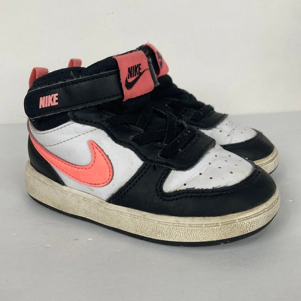 Nike Court Borough Mid 2 Black White Sunset Pulse Pink CD7784-005 Toddler 8C